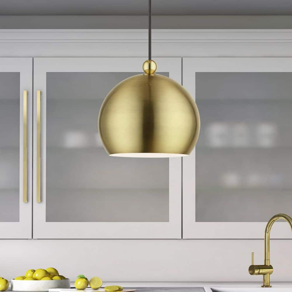 Stockton Mini Globe Pendant in Antique Brass with Polished Accents