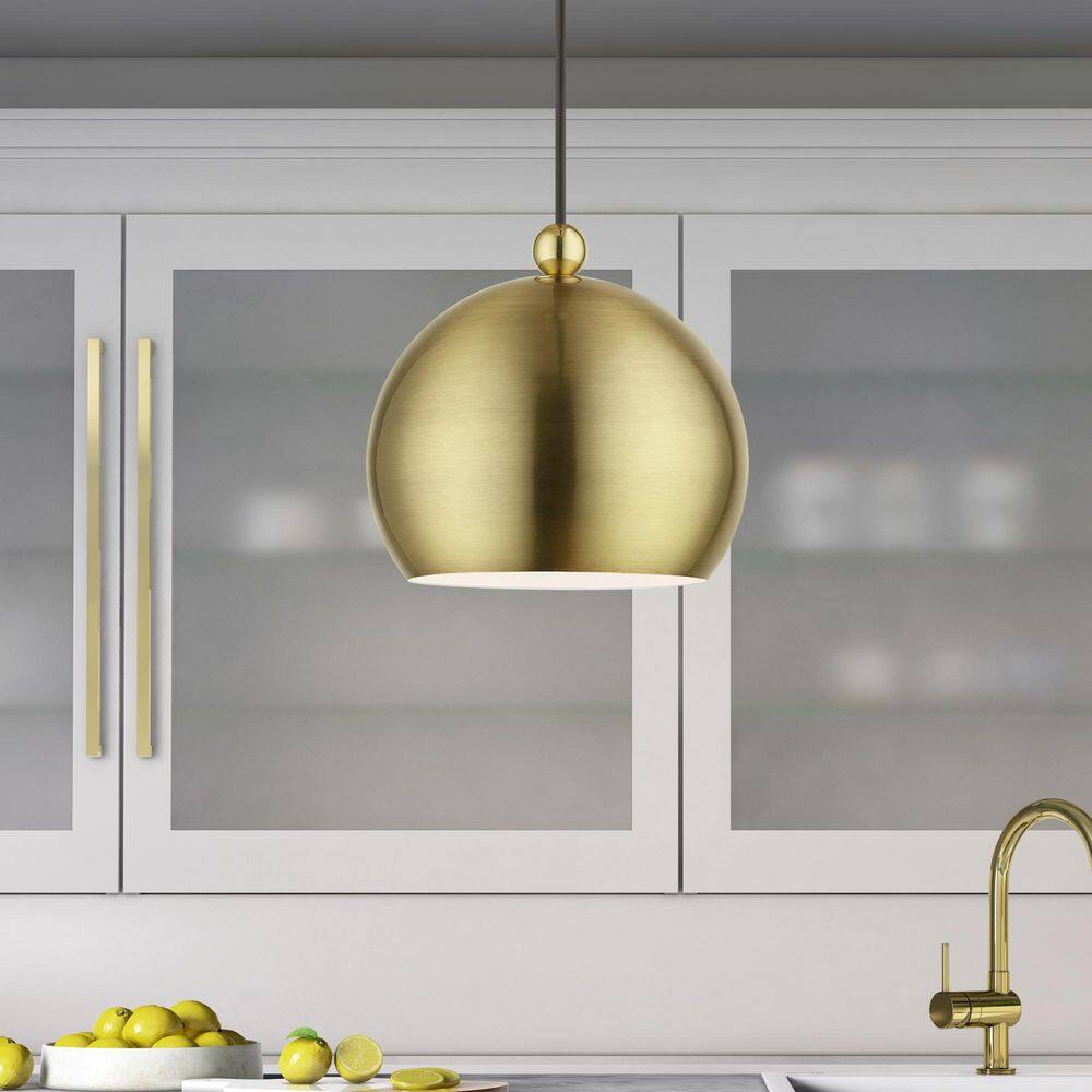 Stockton Mini Globe Pendant in Antique Brass with Polished Accents