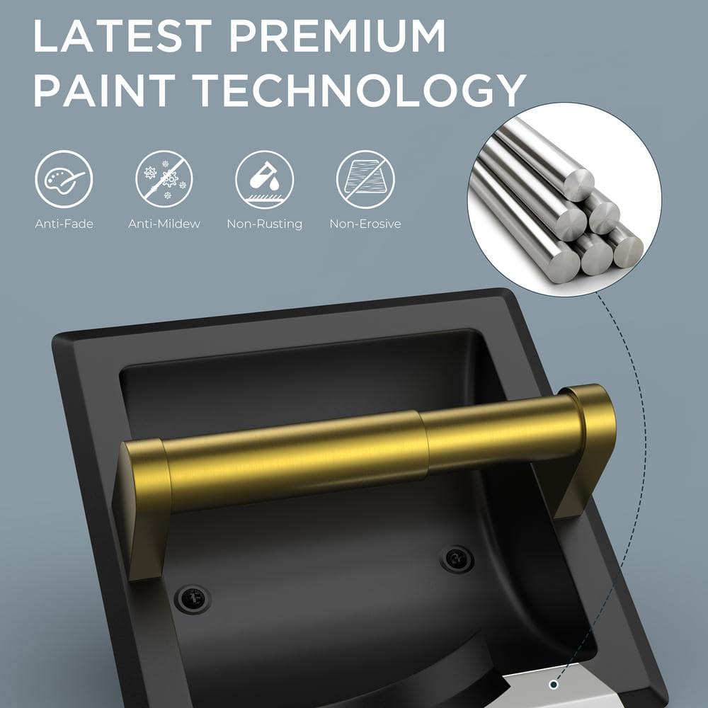 Polished Gold and Black Stainless Steel Wall-Mounted Toilet Paper Holder