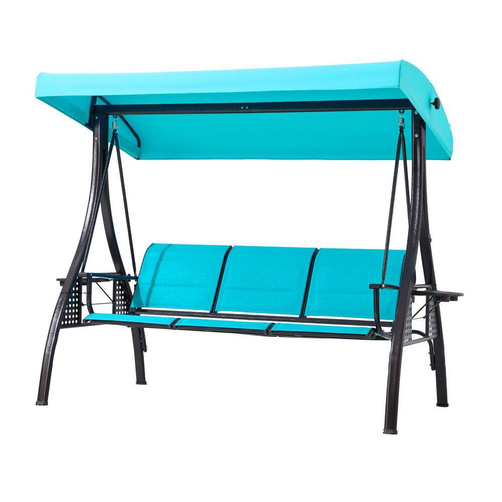 3-Person Black Metal Patio Swing with Light Blue Cushions Cup Holders and Adjustable Canopy price history on PriceWatchPro