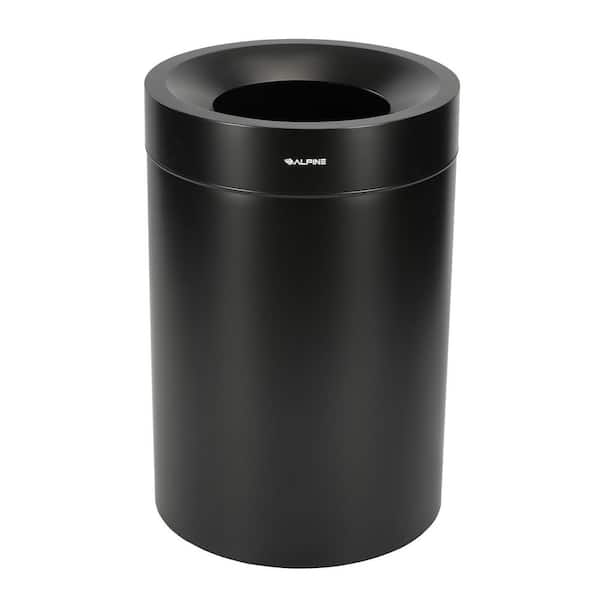 100 Gal. Black Stainless Steel Open Top Round Commercial Trash Can and Recycling Station Combo