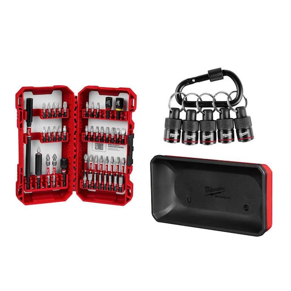 SHOCKWAVE Impact Duty Driver Bit Set (45-Piece) with 5-Piece Hex Bit Holder with Carabiner and PACKOUT Large Mag Bin