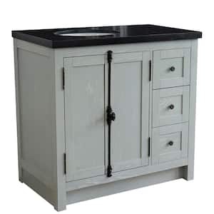 Plantation 37 in. W x 22 in. D x 36 in. H Bath Vanity in Gray Ash with Black Granite Vanity Top and Left Side Oval Sink