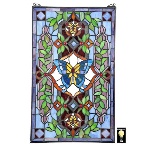 Design Toscano Butterfly Utopia Tiffany-Style Stained Glass Window Panel