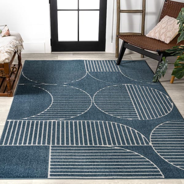 Nordby High-Low Geometric Arch Scandi Striped Navy/Cream 5 ft. x 8 ft. Indoor/Outdoor Area Rug