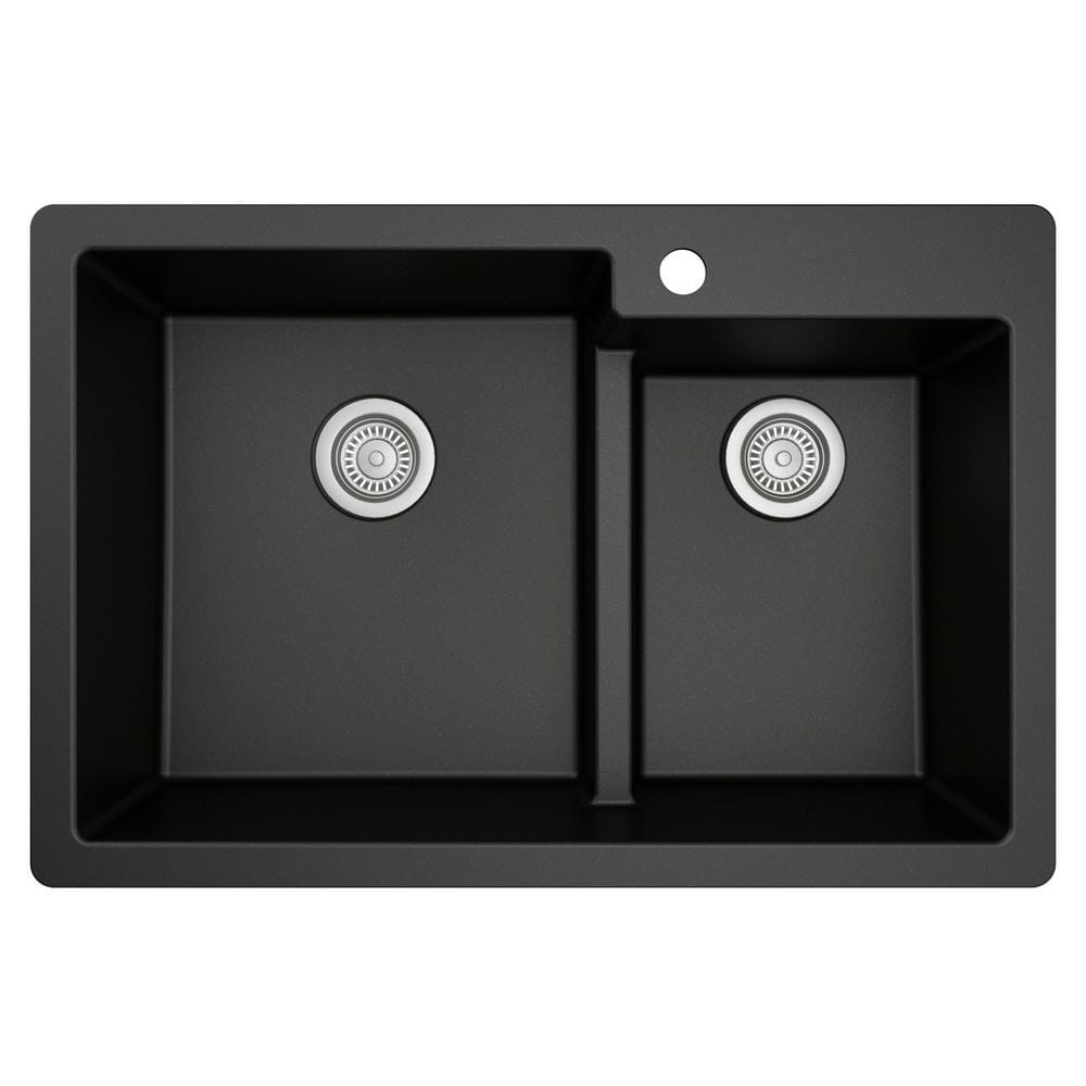 Black Quartz 33'' Double Bowl Top Mount Kitchen Sink