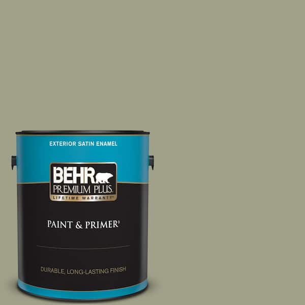 BEHR PREMIUM PLUS 1 gal. #BXC-82 Potting Moss Satin Enamel Exterior Paint & Primer