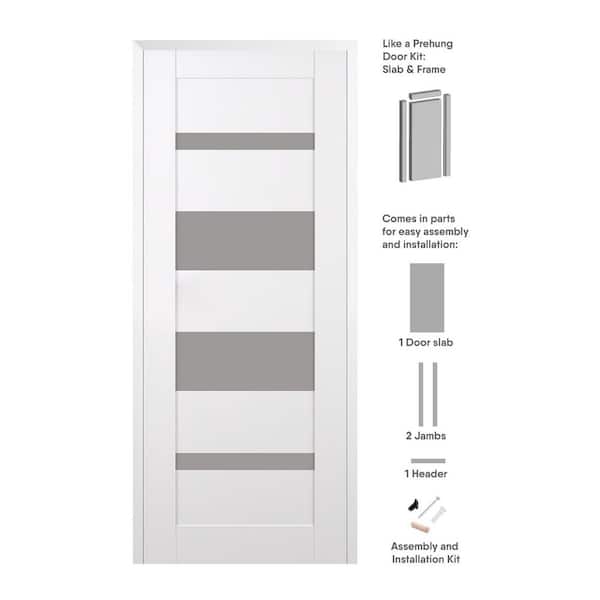 Mirella 30 in. x 84 in. Right Hand 5-Lite Frosted Glass Snow White Composite Wood Single Prehung Door