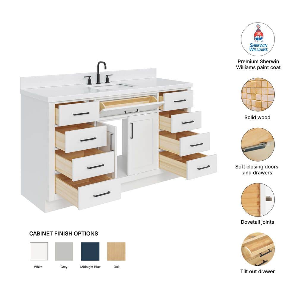 Hepburn 60" White Hardwood Single Basin Vanity Set