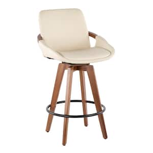 Cosmo 26 in. Walnut and Cream Faux Leather Counter Stool