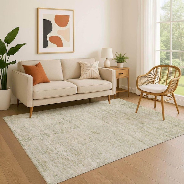 Mayfield Premium Machine Washable Abstract AMF1723 Linen 9 ft. x 12 ft. Area Rug