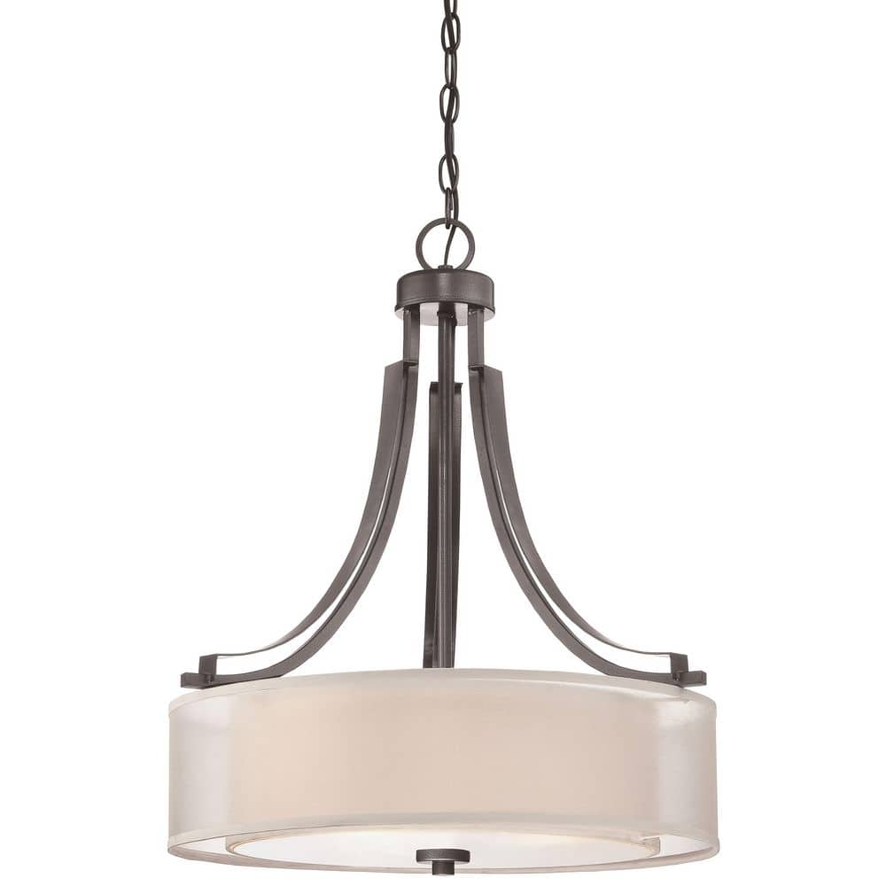 Parsons Studio Smoked Iron 3-Light Drum Pendant with Polished Nickel Accents
