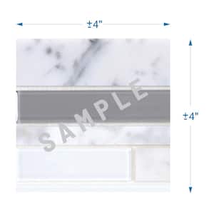 Take Home Sample - Soft Ramp White and Gray 4 in. x 4 in. x 0.2 in Stone and Glass Peel and Stick Tile (0.11 sq. ft./ea)