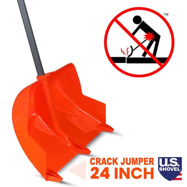 US.SHOVEL Crack Jumper 24 in. Combo Pusher, Adjust 42 in Vinyl-Coated Metal Handle, ABS-Plastic Blade, Ergonomic Grip Snow Shovel