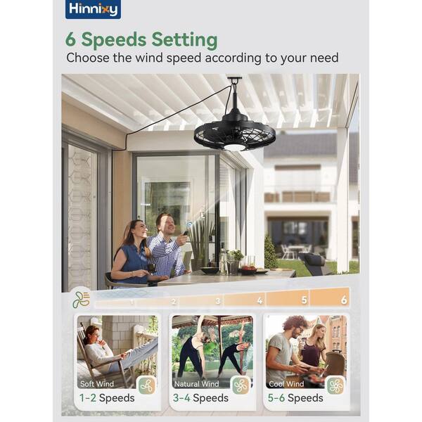 Lumcool 20\" Waterproof Gazebo Fan Outdoor Hanging, IP55 Wet Rated, Remote&Smart App Control, Hook Mount Corded Fandelier Ceiling Fan With 3CCT Dimmable LED Light, Plug In Caged Fan For Patios Pergola