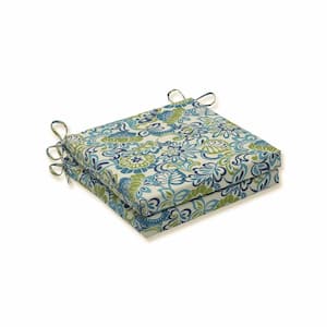 Floral 20 in. x 20 in. Outdoor Dining Chair Cushion in Blue/Green (Set of 2)