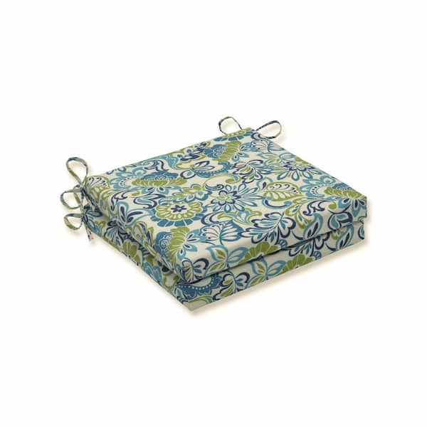 Pillow Perfect Floral 20 in. x 20 in. Outdoor Dining Chair Cushion in Blue/Green (Set of 2)