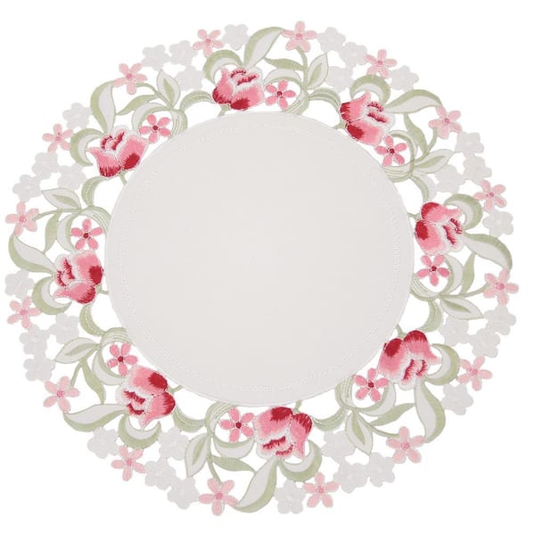Lush Rosette 16 in. Embroidered Cutwork Round Placemats (Set of 4)