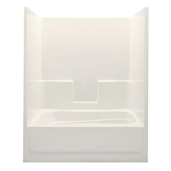 Aquatic Everyday Smooth Tile 60 in. x 36 in. x 76 in. 1-Piece Bath and Shower Kit with Right Drain in Bone