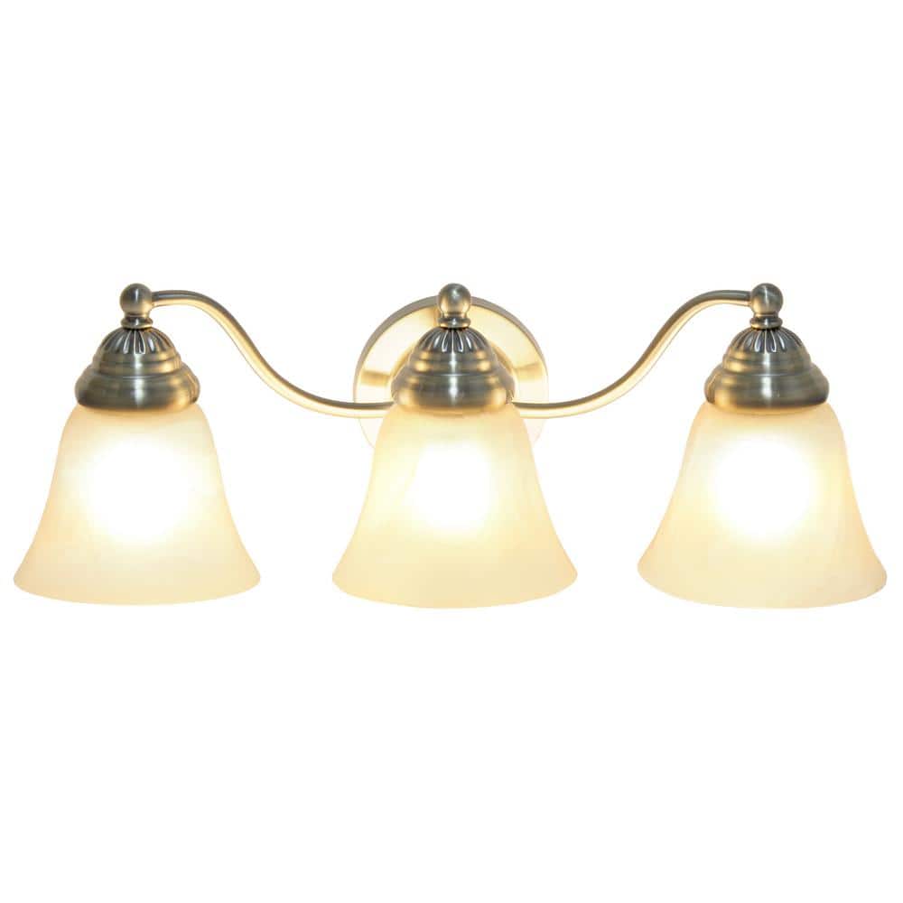 Antique Brass 3-Light Vanity with Alabaster Glass Shades