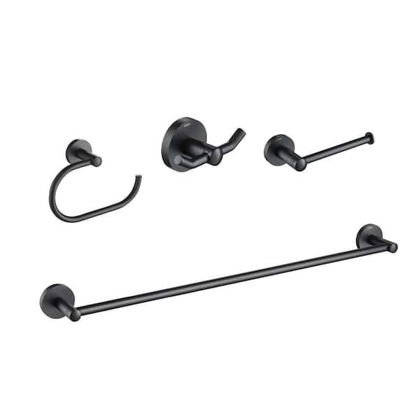KRAUS Elie 4-Piece Bath Hardware Set with 24-inch Towel Bar, Paper Holder, Towel Ring and Robe Hook in Matte Black