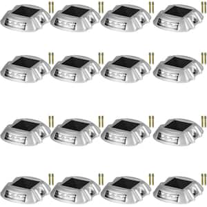 Solar Dock Lights 16-Pack Outdoor Waterproof Wireless 6 LEDs Solar Driveway Lights with Screw for Path Garden, White