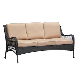 Menton 2-Piece Black Wicker Patio Conversation Set with Coffee Table Outdoor Seating Group with Navy Blue Cushion