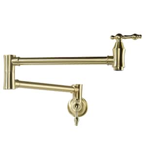 Wall Mount Pot Filler Faucet Double-Handle in Brushed Gold
