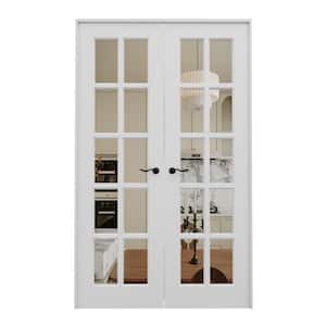 56 in. x 80 in. Universal Handed 10-Lite Clear Glass White Solid Core MDF Double Prehung French Door with Assemble Jamb