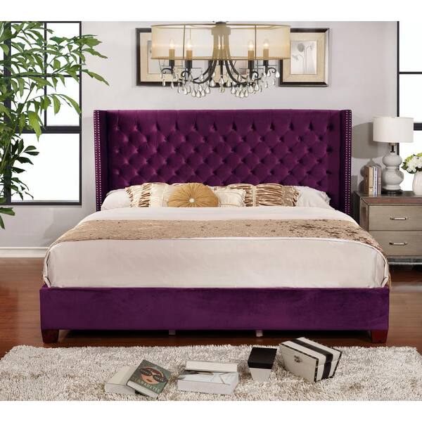 Purple Queen On Tufted Shelter Bed, Bed Frame And Headboard Set