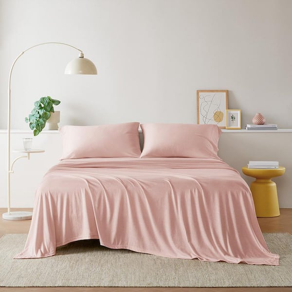 Cotton Blend Jersey Knit 4-Piece Blush Cotton Blend Full All Season Sheet Set