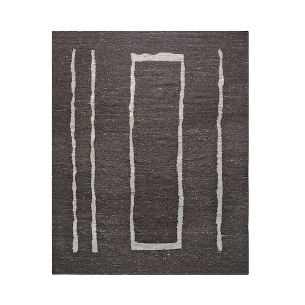 Brown Hand-Woven Wool Contemporary Natural Wool Flat Rug, 4 ft. x 6 ft., Area Rug