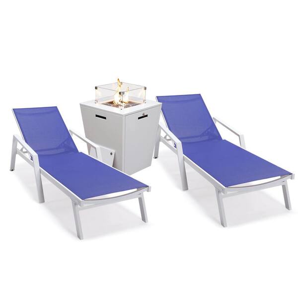 Leisuremod Marlin Modern White Aluminum Outdoor Chaise Lounge Chair