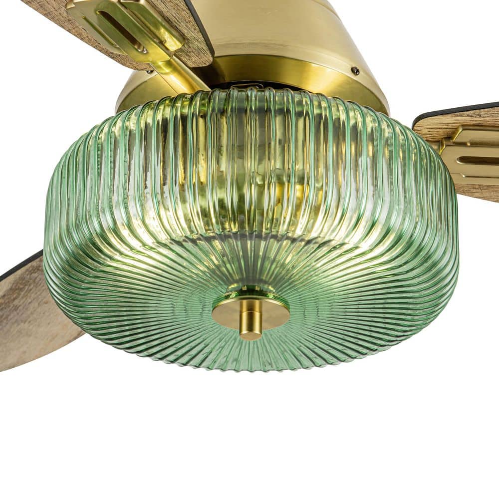Elaine 42" Gold and Green Glass Ceiling Fan with Remote Control