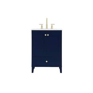 Timeless Home 24 in. W x 19 in. D x 34 in. H Single Bathroom Vanity in Blue with Calacatta Engineered Stone