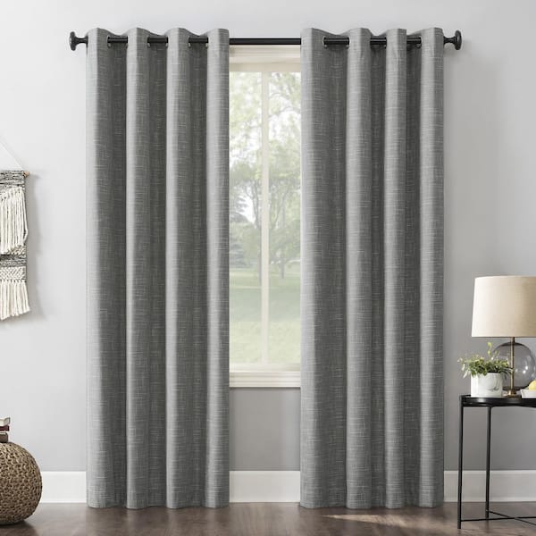 Sun Zero Kline Burlap Weave Thermal 100% 52 in. W x 84 in. L Blackout Grommet Curtain Panel in Gray