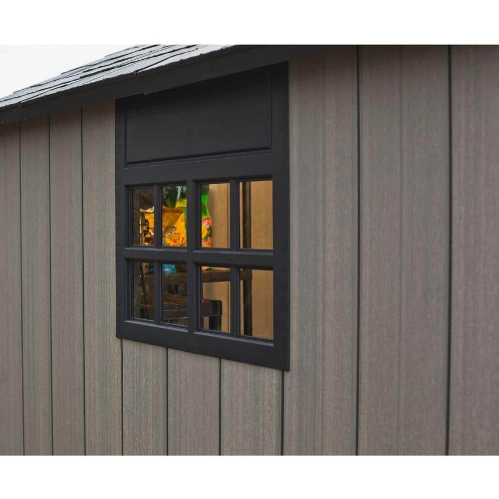 Gray Resin Outdoor Storage Shed with Double Doors and Skylight