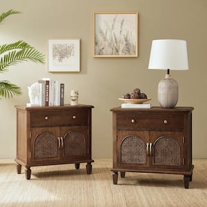 Gunther Walnut Traditional 27 in. Tall Nightstand with Built-in Power Outlet Set of 2