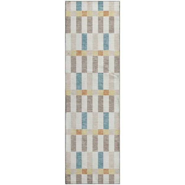 Mayfield Premium Machine Washable Abstract AMF2548 Ivory 2 ft. x 7 ft. Runner Rug