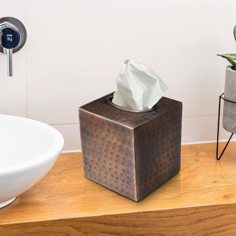 Antique Copper Hand Hammered Metal Tissue Box Cover