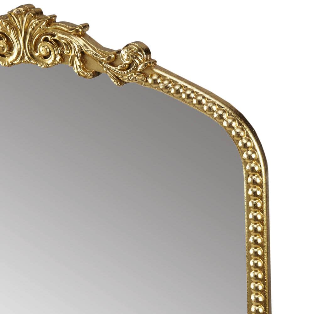 Gold Arched Wall Mirror with Beaded Details and MDF Frame