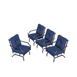 Rocking Metal Outdoor Dining Chair with Blue Cushions 4 of Chairs Included