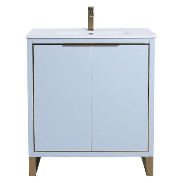 FINE FIXTURES Opulence 30 in. W x 18 in. D x 33.5 in H. Bath Vanity in Pastel Blue with White Ceramic single sink Top