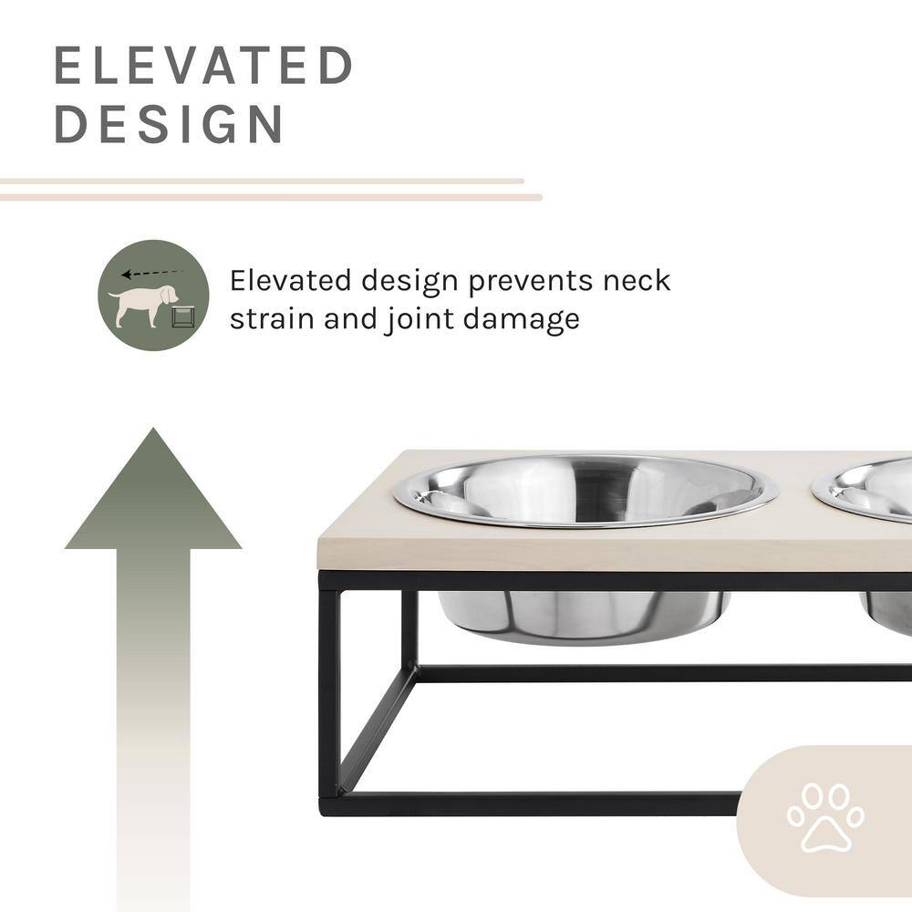 Elevated Dual Stainless Steel Pet Bowls with Wood Frame