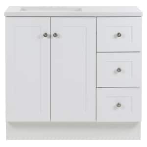 Bannister 37 in. W x 19 in. D x 35 in. H Single Sink Freestanding Bath Vanity in White with White Cultured Marble Top