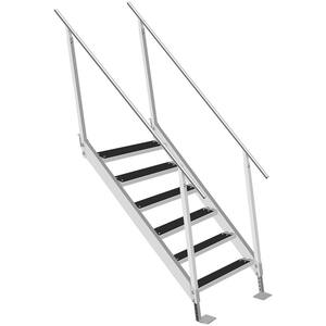Dock Ladder 6 Steps 500 lbs. Load Adjustable Height Non-skid Aluminum Dock Stairs with Rubber Mat for Above Ground Pool