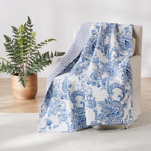 LEVTEX HOME Bennett Blue Floral Quilted Cotton Throw Blanket V17881QT - The  Home Depot