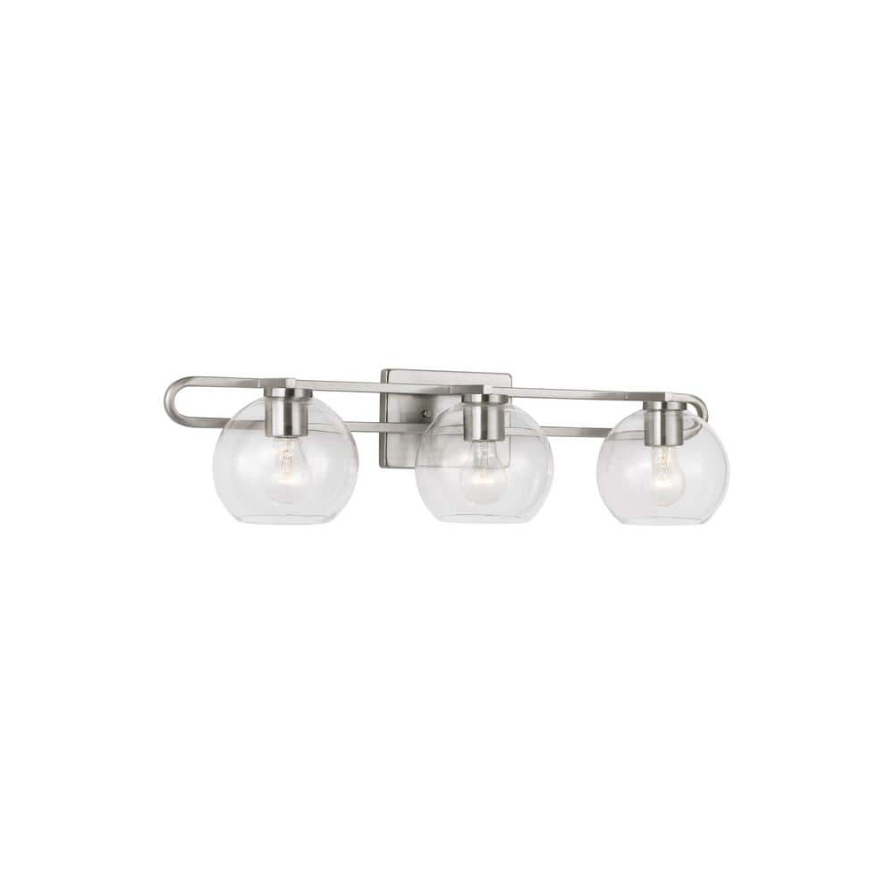 Eveline 3-Light Brushed Nickel Vanity Light with Clear Glass Shades