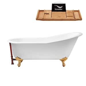 67 in. Cast Iron Clawfoot Non-Whirlpool Bathtub in Glossy White, Matte Oil Rubbed Bronze Drain, Polished Gold Clawfeet