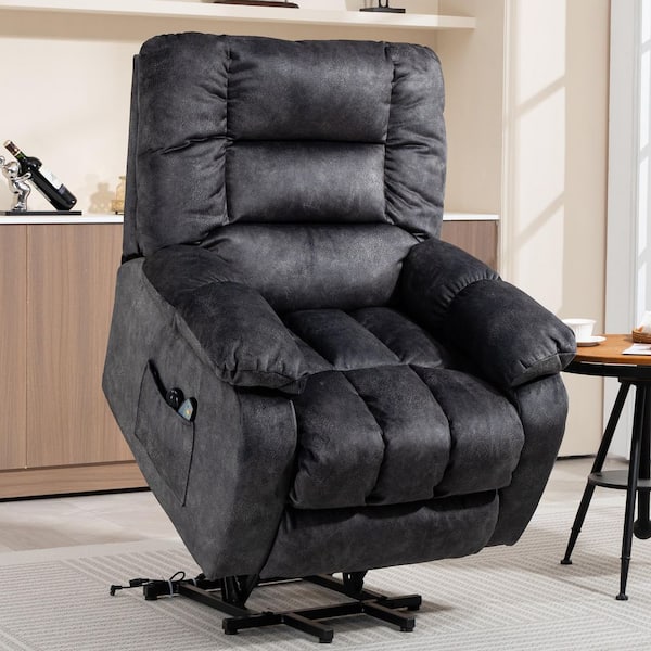 Grey Comfortable and Functional Microfiber Power Lift Recliner Chair for Elderly with Massage and Heating, Side Pocket